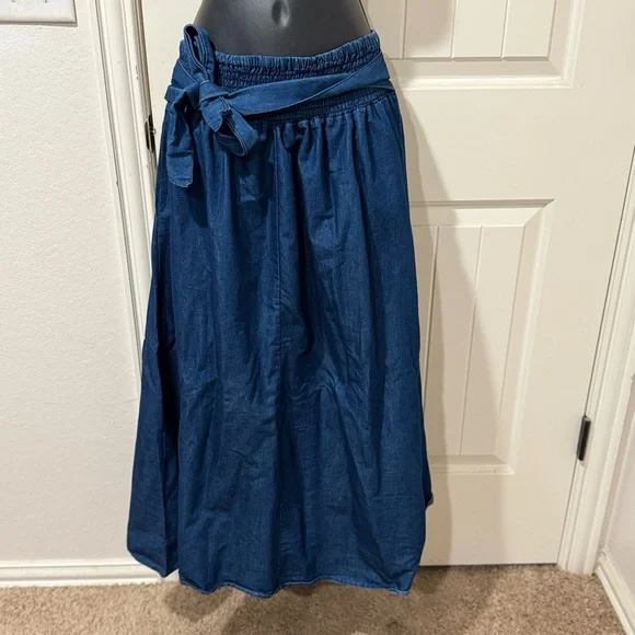 Blue A-Line Maxi Skirt with Tie Front - Picture 1 of 5